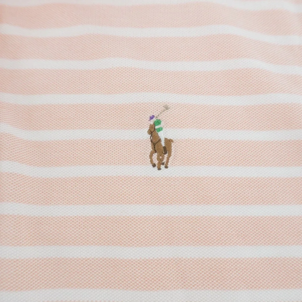 Ralph Lauren Polo Shirt Mens Medium Pink White Striped Knit Oxford Short Sleeve
